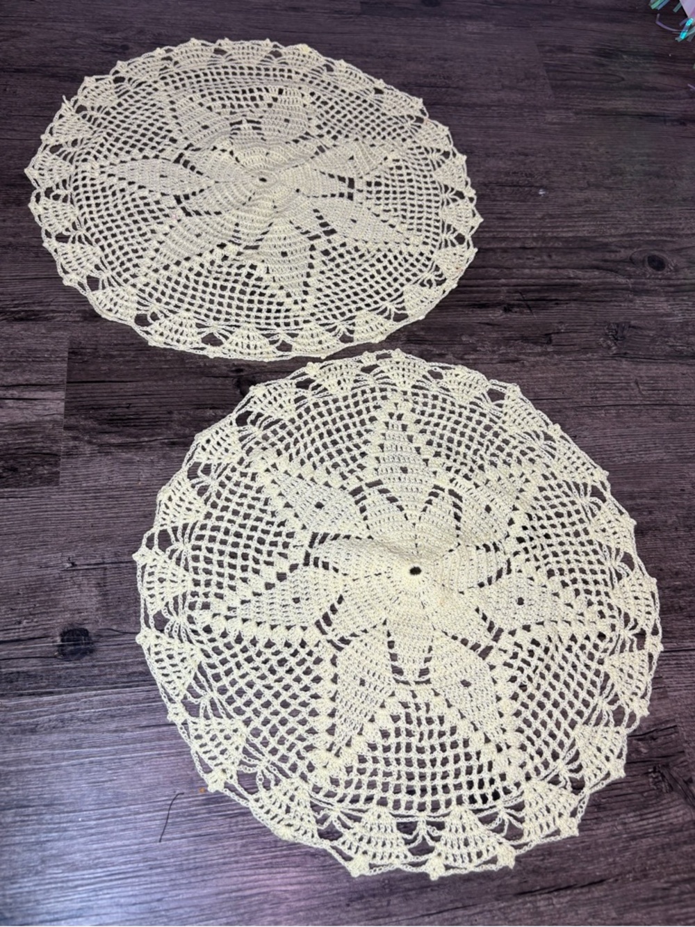 Vintage Handmade Crochet Doilies - Yellow Pair Spring Summer Accents
